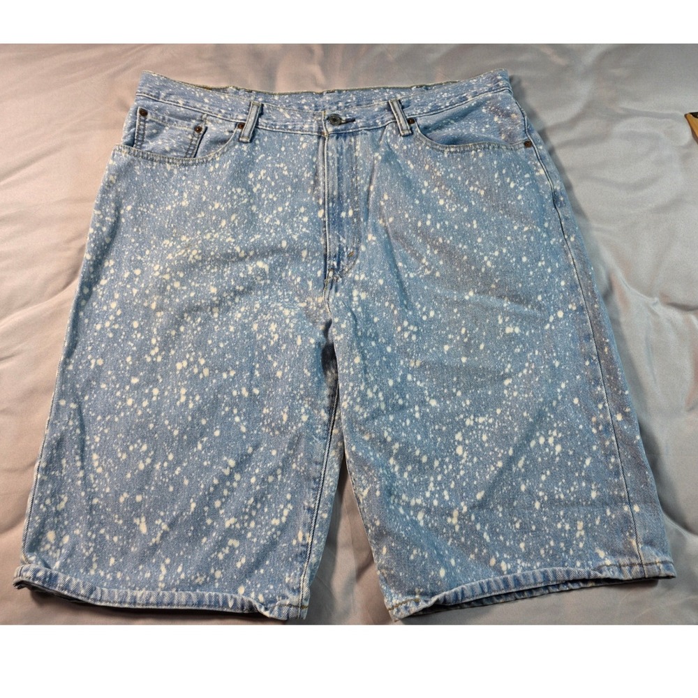 Levi's‎ 569 Denim Shorts Mens W38 Blue Bleach Splatter Loose Straight Fit